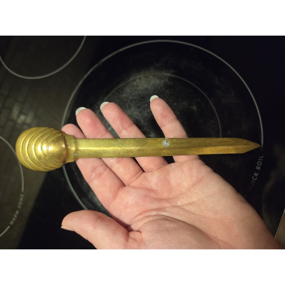 Vintage Solid Brass Letter Opener With Shell Shaped Handle